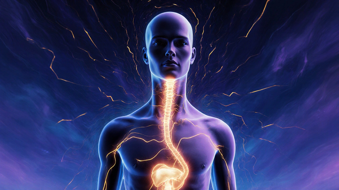 Abstraktní znázornění energie proudící z prostaty k hlavě při orgasmické transformaci.