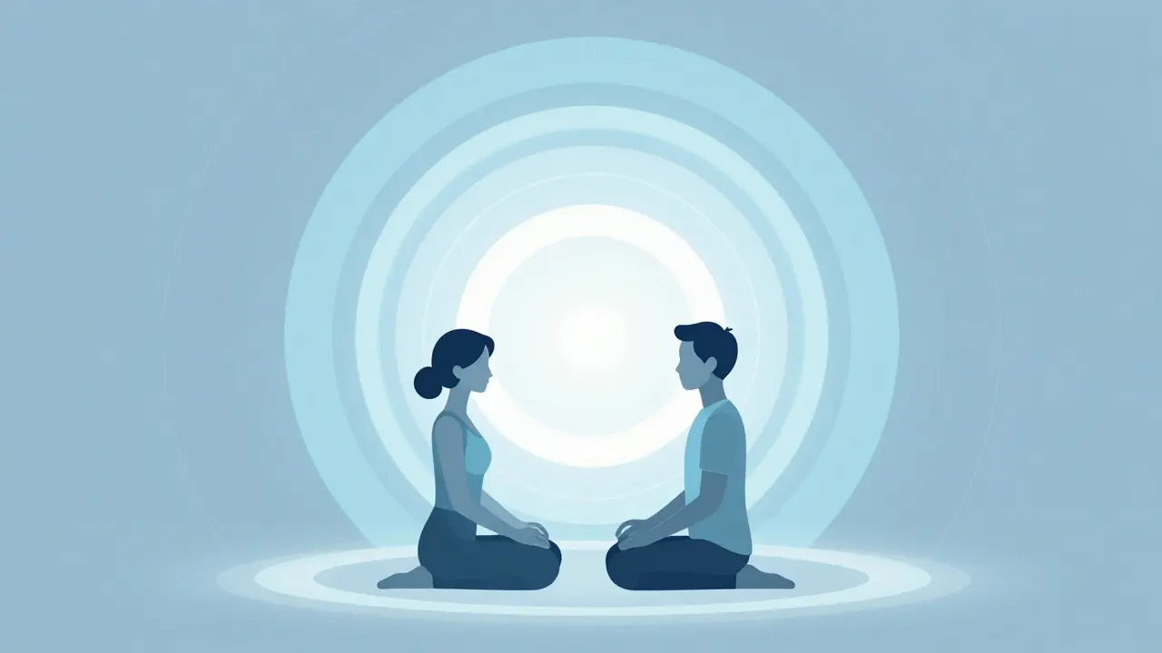 Synchronizace dechu při masáži s vizualizací vibrací