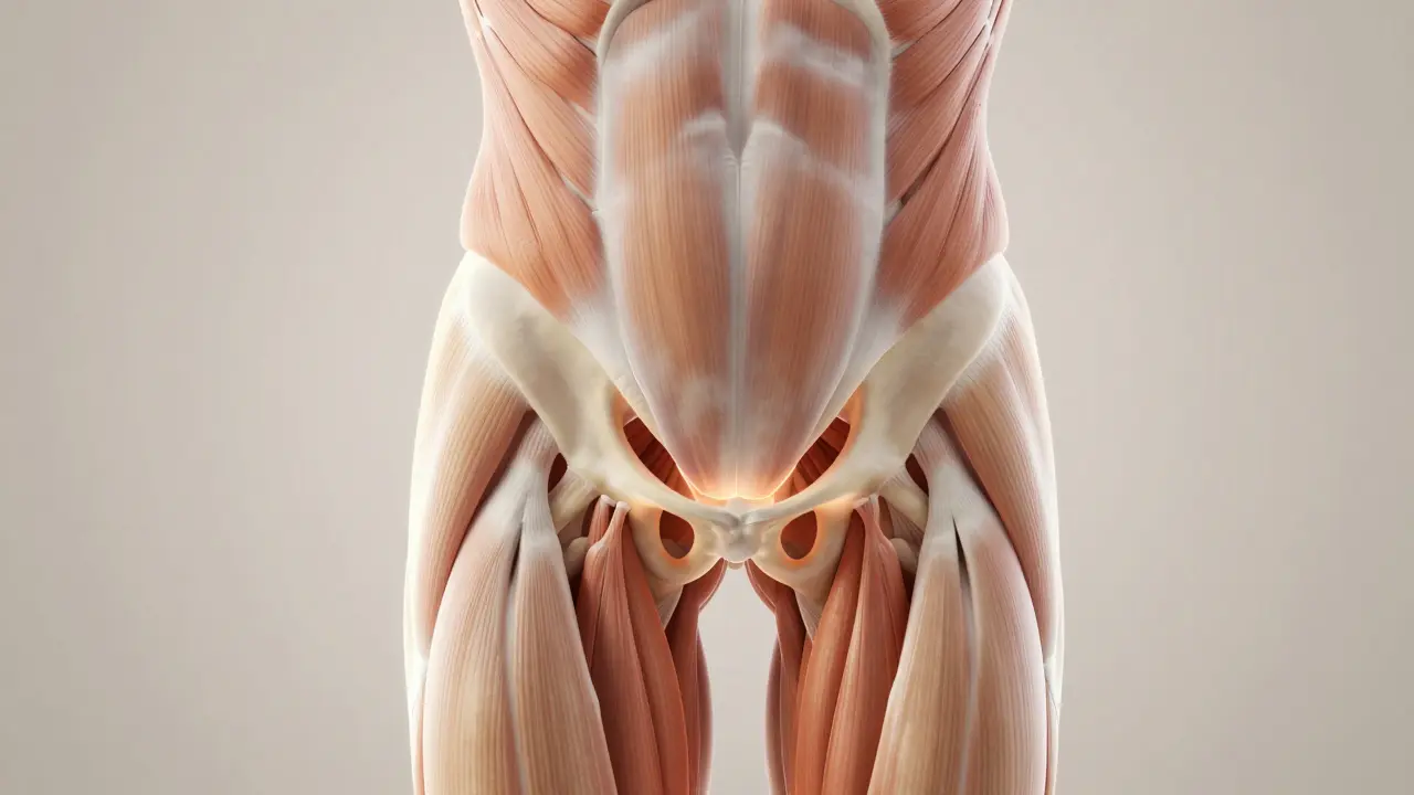 Stylizovaná anatomie pánevního dna při cvičení Mula Bandha