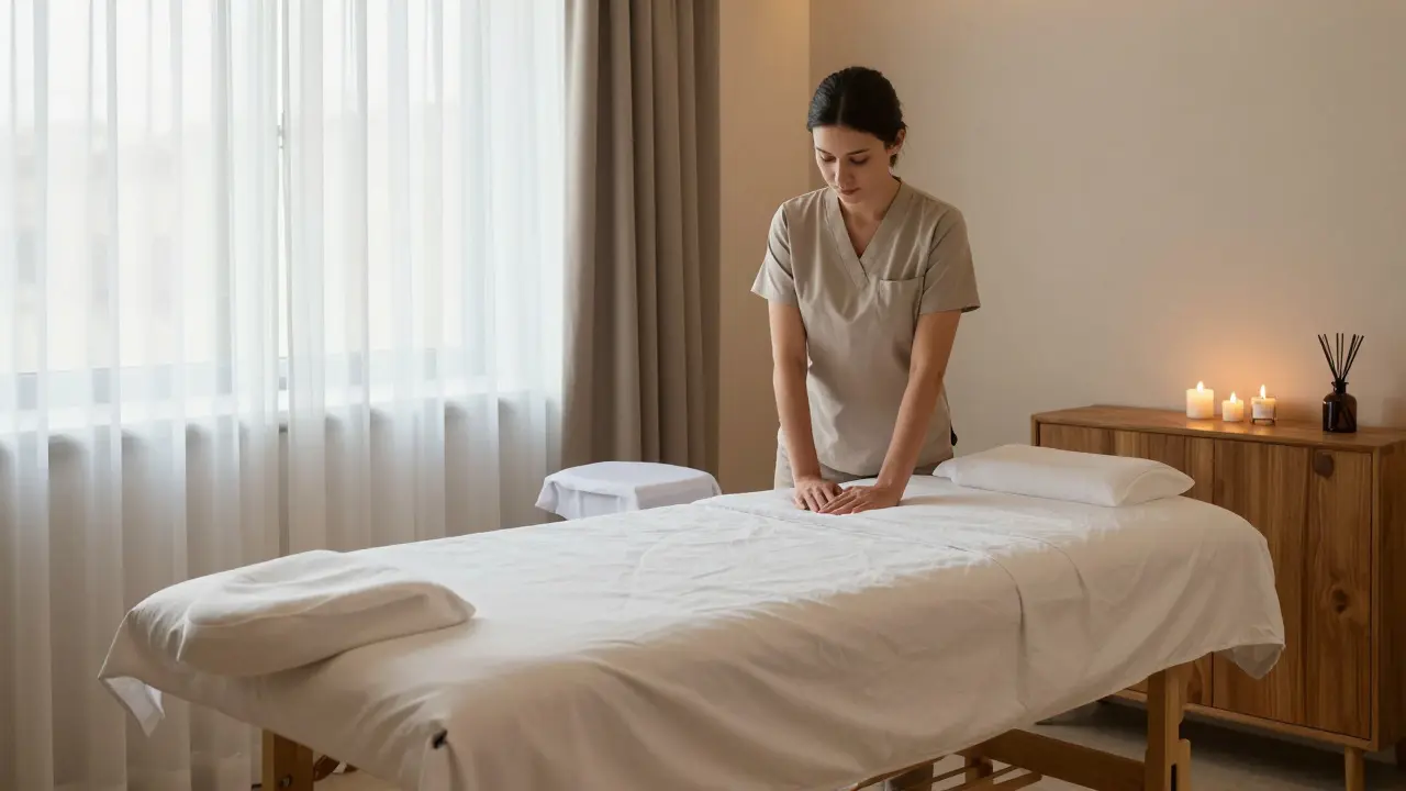 Klidná a čistá profesionální masážní místnost