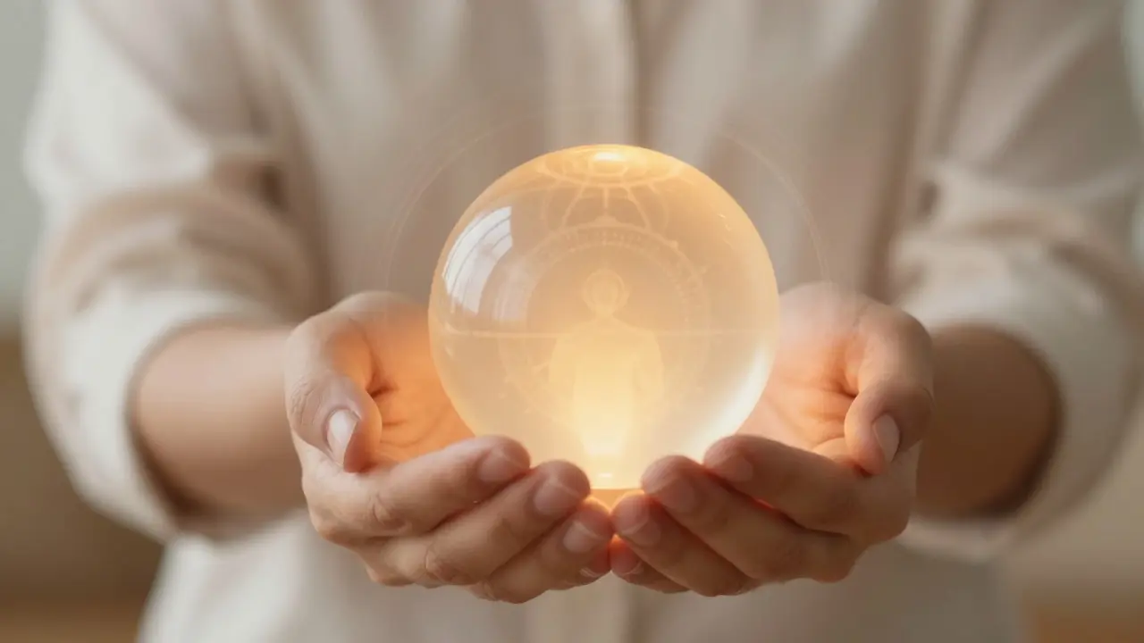 Ruce držící světelnou kouli symbolizující souhlas a energii