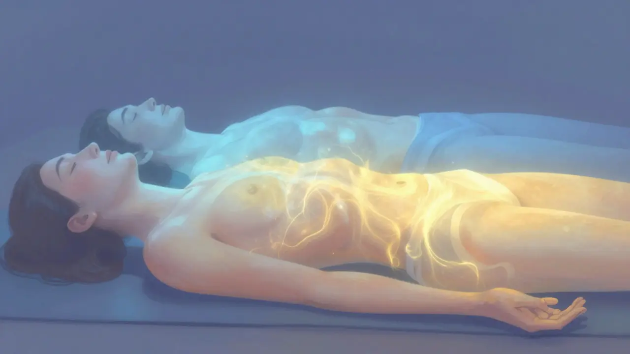 Abstraktní ilustrace energetického propojení dvou osob